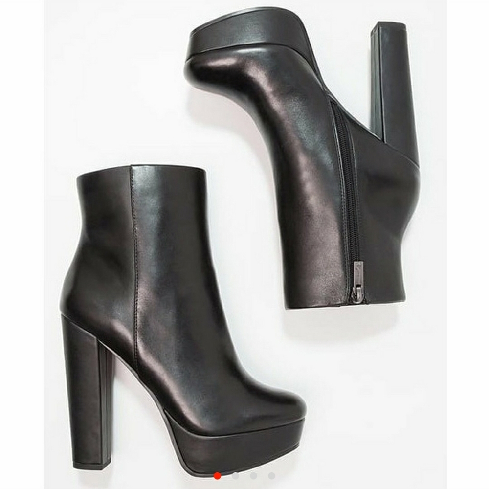 black leather platform ankle boots